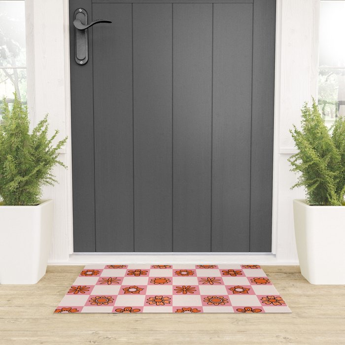 Fall Flower Print in Pink Welcome Mat Gallery Image 3