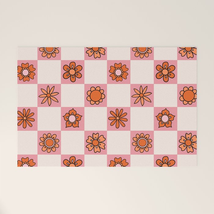 Fall Flower Print in Pink Welcome Mat Gallery Image 1
