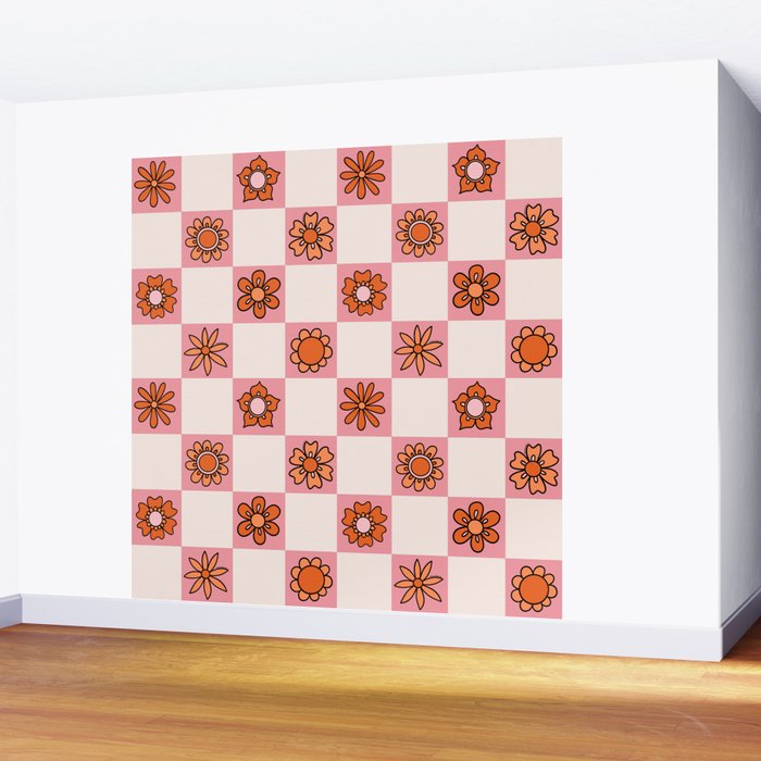 Fall Flower Print in Pink Wall Mural Gallery Image 2