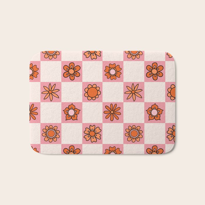 Fall Flower Print in Pink Bath Mat Gallery Image 1