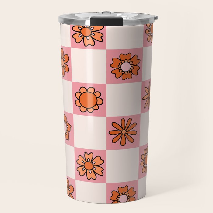 Fall Flower Print in Pink Travel Mug Gallery Image 1
