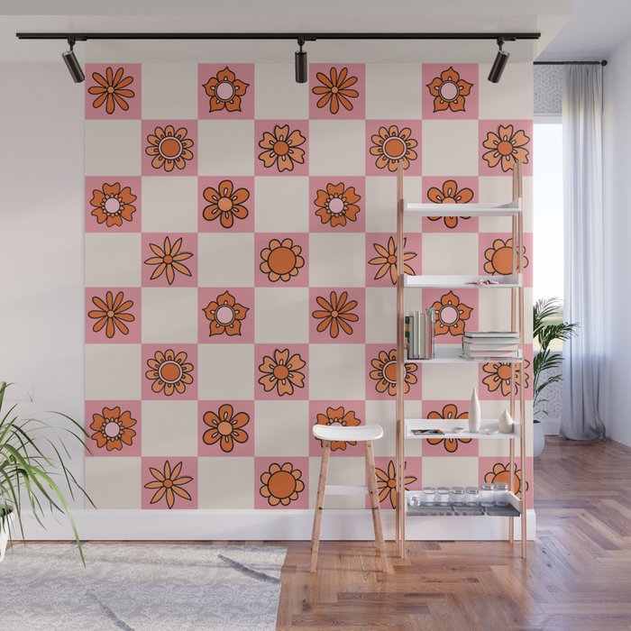 Fall Flower Print in Pink Wall Mural Gallery Image 1