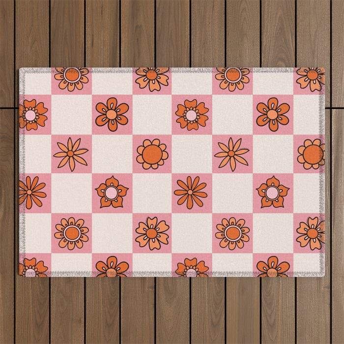 Fall Flower Print in Pink Outdoor Rug Gallery Image 1