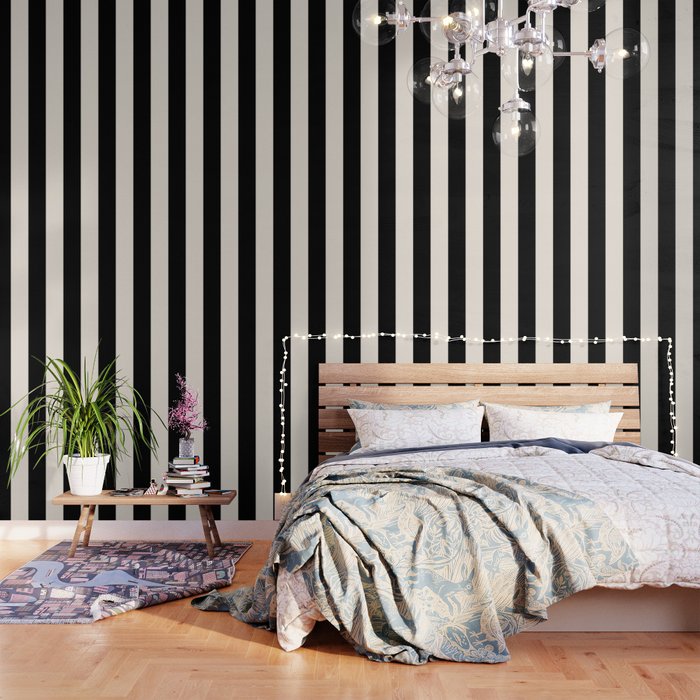 Black And Cream White Vertical Stripes Wallpaper Gallery Image 3