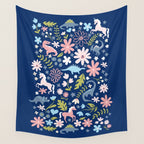 Dinosaur + Unicorn on Royal Blue Wall Tapestry Gallery Image 4