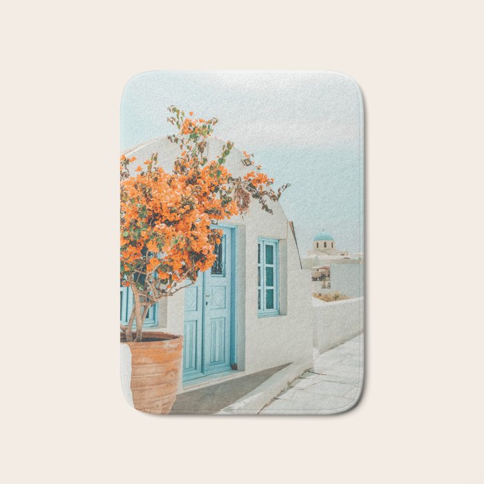Greece Airbnb, Greece Photography Travel Digital Art, Scenic Landscape Architecture, White Building Bath Mat Gallery Image 1
