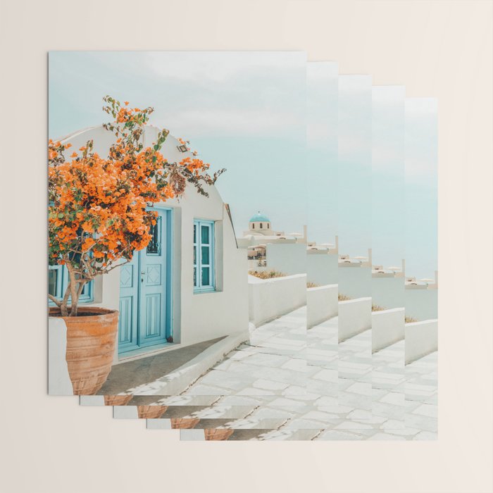 Greece Airbnb, Greece Photography Travel Digital Art, Scenic Landscape Architecture, White Building Wrapping Paper Gallery Image 3
