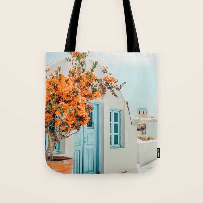 Greece Airbnb, Greece Photography Travel Digital Art, Scenic Landscape Architecture, White Building Tote Bag Gallery Image 1
