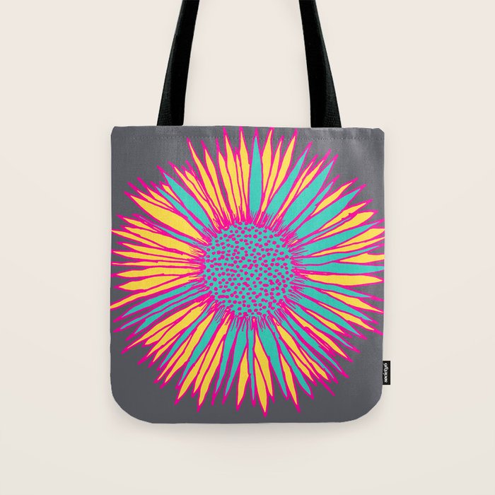 Neon Sunflower Line Art Tote Bag Gallery Image 1