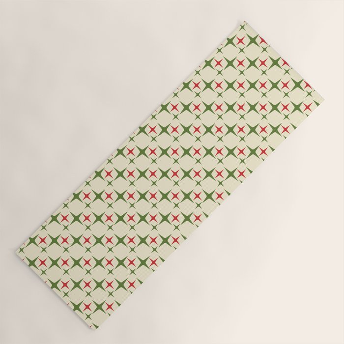 Atomic Christmas Mid Century Modern Stars Retro Xmas Red Green and Cream Pattern Yoga Mat Gallery Image 1