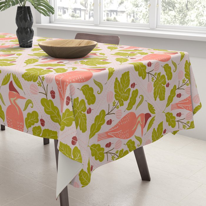 Peach And Pink Woodpecker Tablecloth Gallery Image 3
