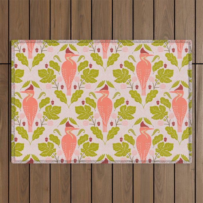 Peach And Pink Woodpecker Outdoor Rug Gallery Image 1