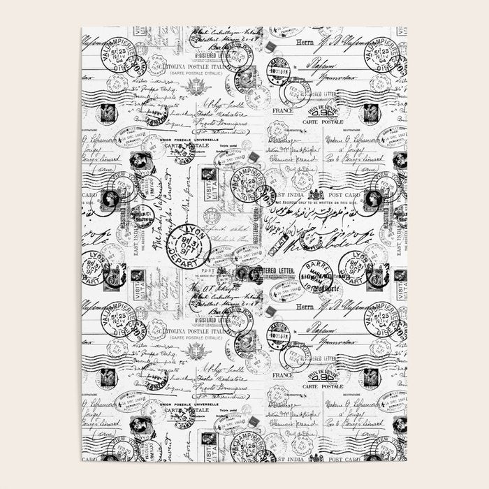 Nostalgic Message Charming Vintage Letters And Postcards Black White Pattern Poster Gallery Image 4