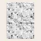 Nostalgic Message Charming Vintage Letters And Postcards Black White Pattern Poster Gallery Image 4