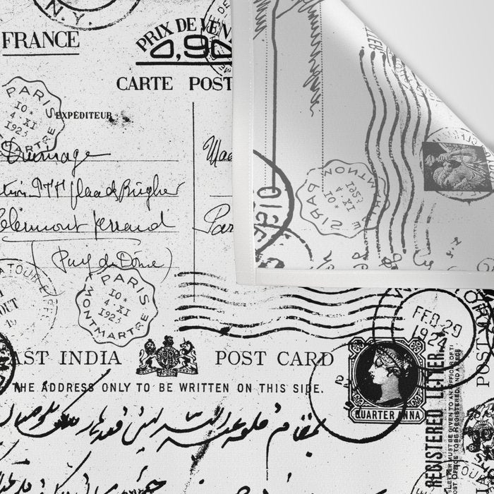 Nostalgic Message Charming Vintage Letters And Postcards Black White Pattern Wall Tapestry Gallery Image 3