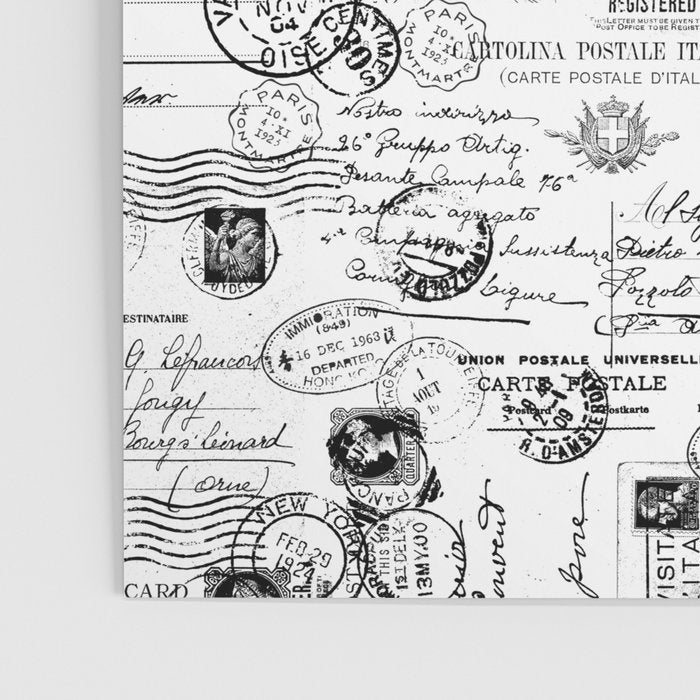 Nostalgic Message Charming Vintage Letters And Postcards Black White Pattern Poster Gallery Image 3