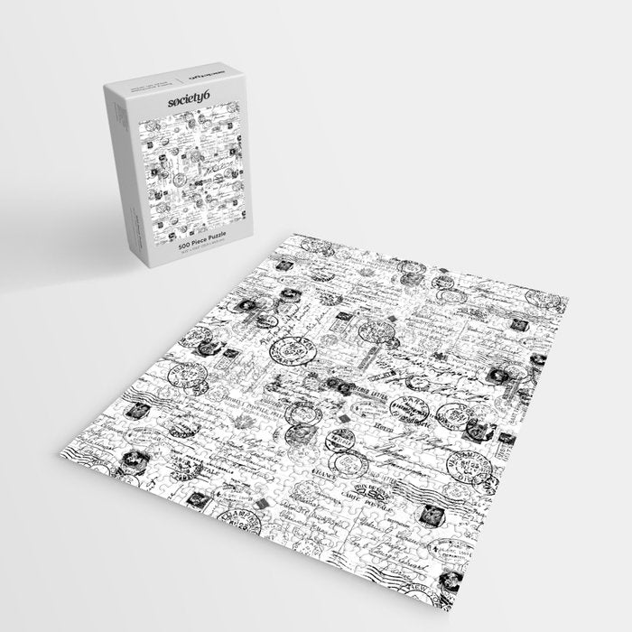 Nostalgic Message Charming Vintage Letters And Postcards Black White Pattern Jigsaw Puzzle Gallery Image 2