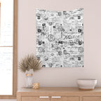 Nostalgic Message Charming Vintage Letters And Postcards Black White Pattern Wall Tapestry Gallery Image 2
