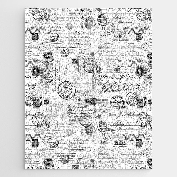 Nostalgic Message Charming Vintage Letters And Postcards Black White Pattern Jigsaw Puzzle Gallery Image 1