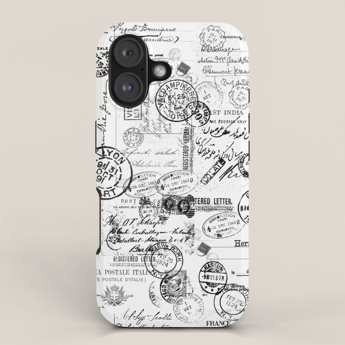 Nostalgic Message Charming Vintage Letters And Postcards Black White Pattern iPhone Case Gallery Image 1