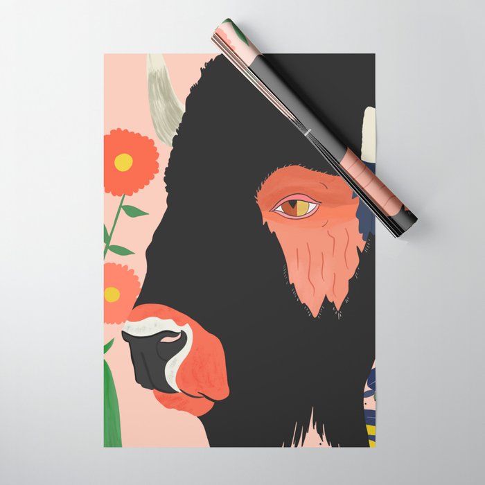 Floral Bison Wrapping Paper Gallery Image 1