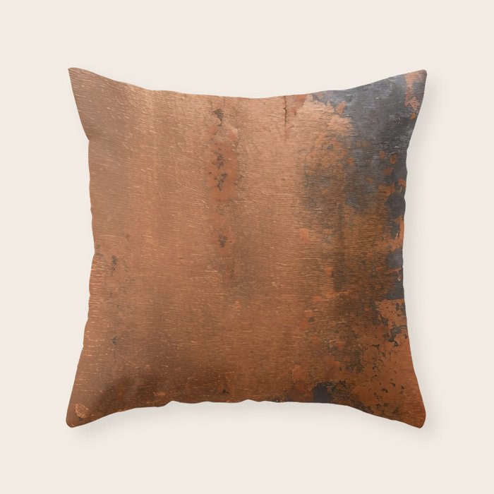 Japandi Art Copper and Black Rust Throw Pillow Gallery Image 1