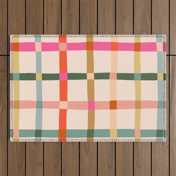 Colourful window pane checked pattern Outdoor Rug Gallery Image 1