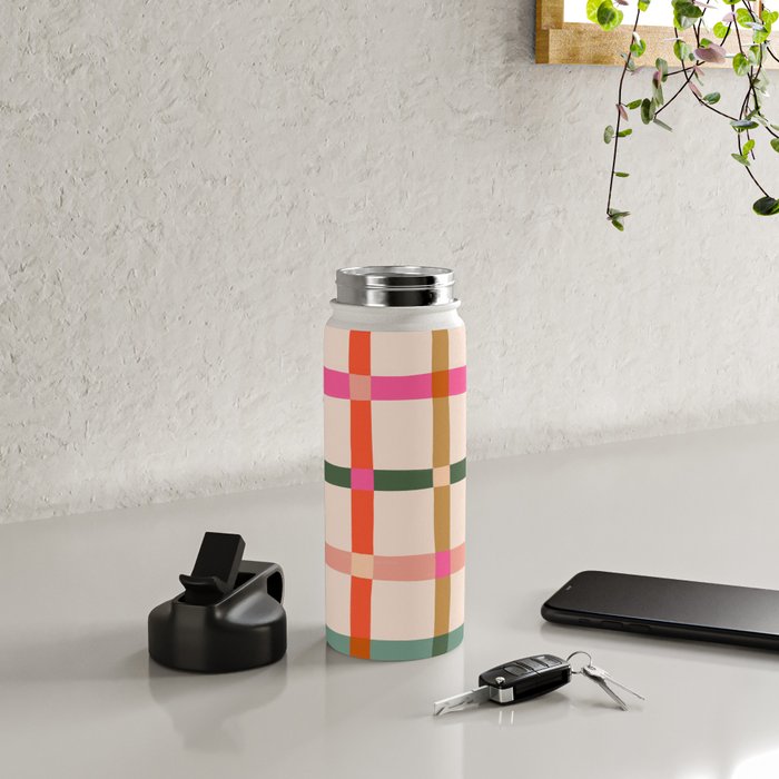 Colourful window pane checked pattern Water Bottle Gallery Image 4