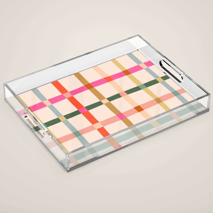Colourful window pane checked pattern Acrylic Tray Gallery Image 1