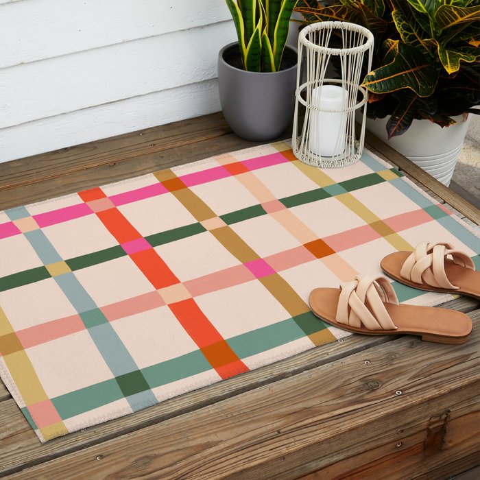 Colourful window pane checked pattern Outdoor Rug Gallery Image 2