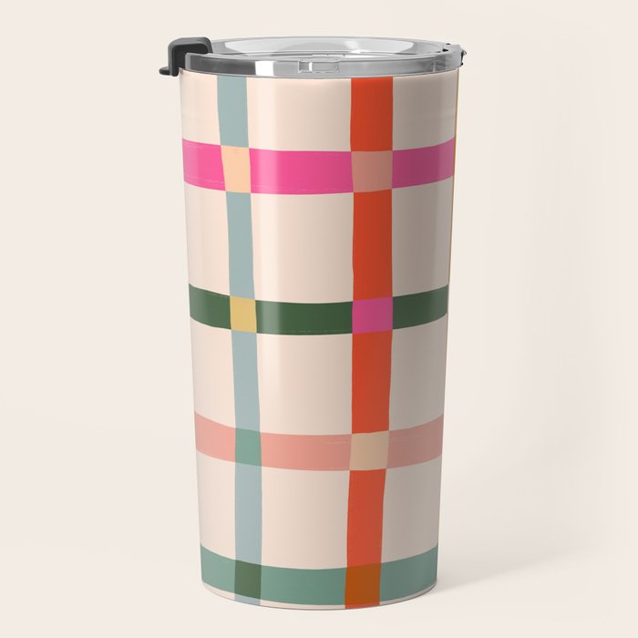 Colourful window pane checked pattern Travel Mug Gallery Image 3