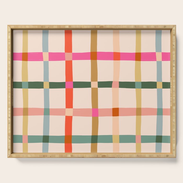 Colourful window pane checked pattern Serving Tray Gallery Image 1