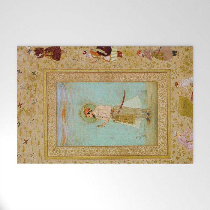 Emperor Shah Jahan Antique Indian Miniature Painted Illustration Welcome Mat Gallery Image 1