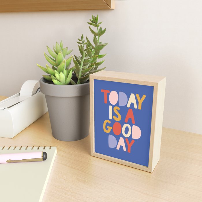 Today is a Good Day in blue red peach pink and mustard yellow Mini Art Print Gallery Image 2