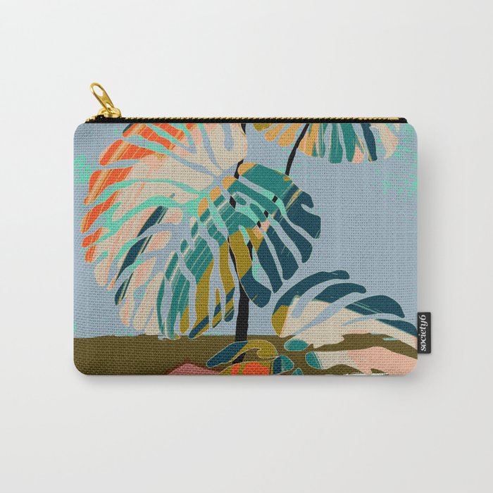 colorful monstera leaves Carry All Pouch Gallery Image 1