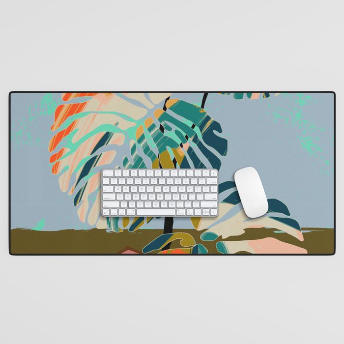 colorful monstera leaves Desk Mat Gallery Image 1