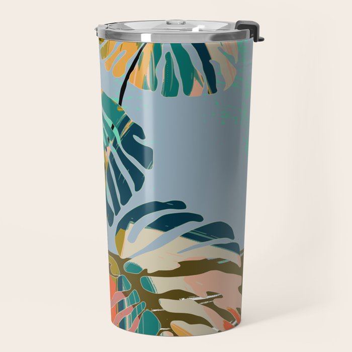 colorful monstera leaves Travel Mug Gallery Image 2