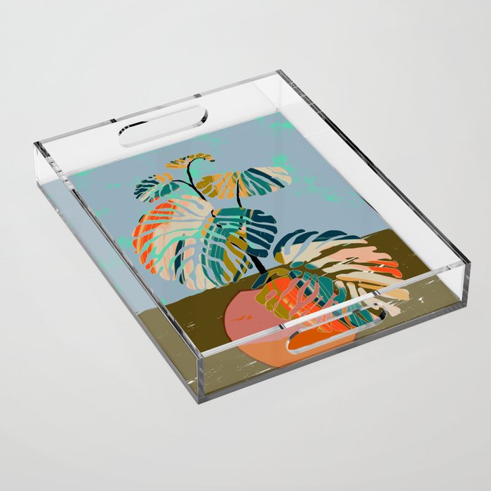 colorful monstera leaves Acrylic Tray Gallery Image 1