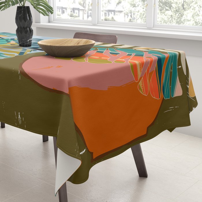 colorful monstera leaves Tablecloth Gallery Image 3