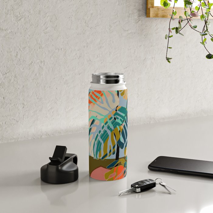 colorful monstera leaves Water Bottle Gallery Image 4