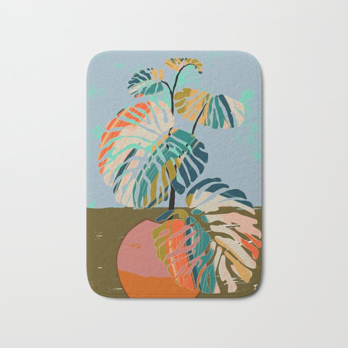 colorful monstera leaves Bath Mat Gallery Image 1