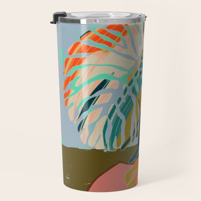 colorful monstera leaves Travel Mug Gallery Image 3
