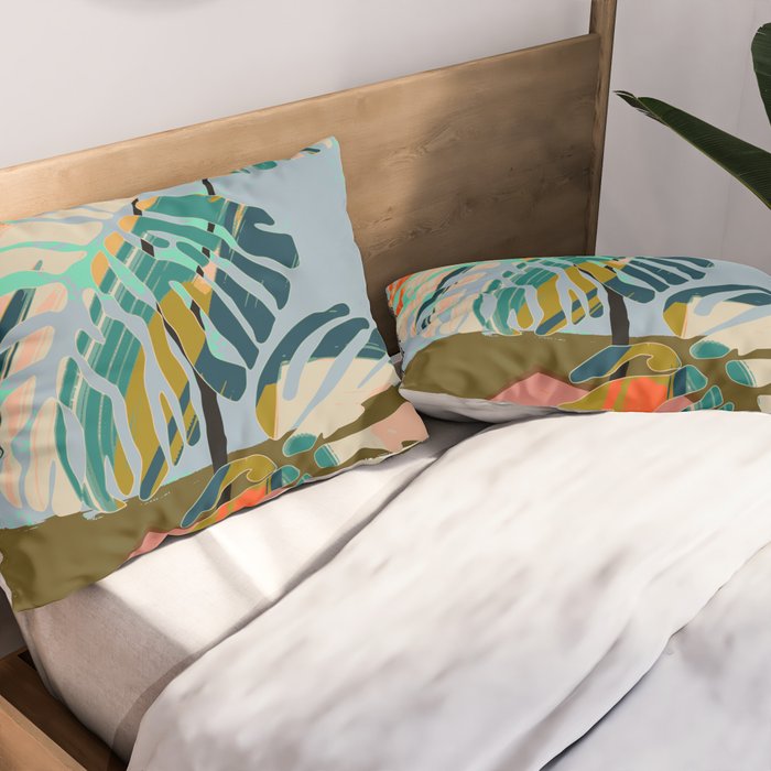 colorful monstera leaves Pillow Sham Gallery Image 2