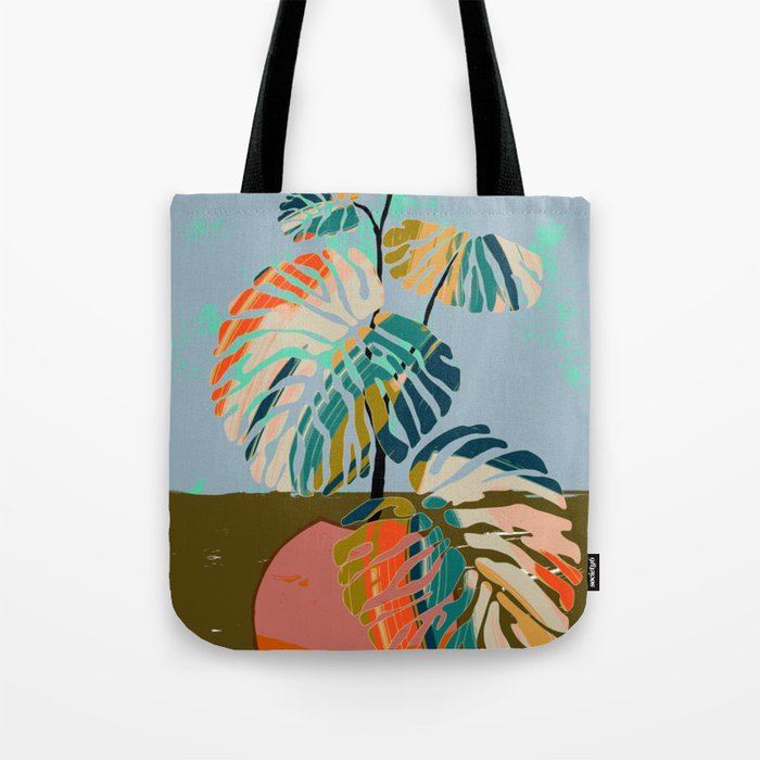 colorful monstera leaves Tote Bag Gallery Image 1