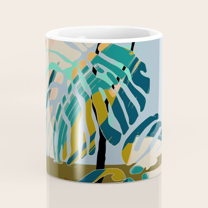 colorful monstera leaves Coffee Mug Gallery Image 4
