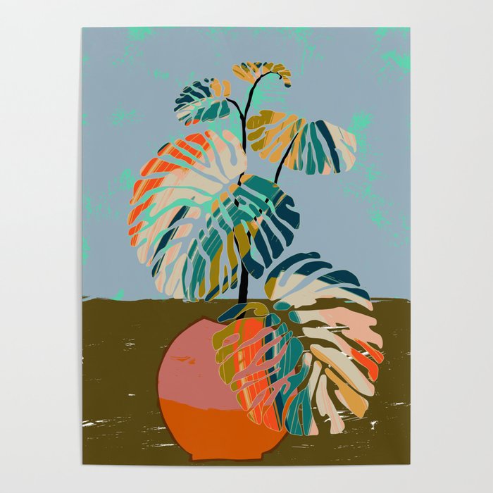 colorful monstera leaves Poster Gallery Image 1