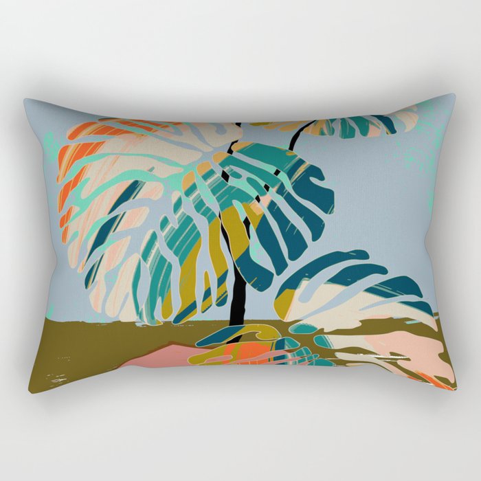 colorful monstera leaves Rectangular Pillow Gallery Image 2