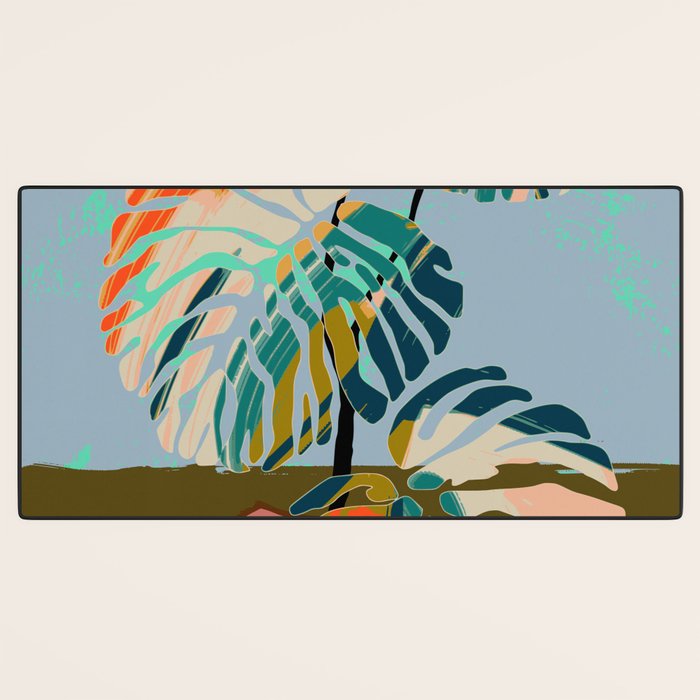 colorful monstera leaves Desk Mat Gallery Image 3