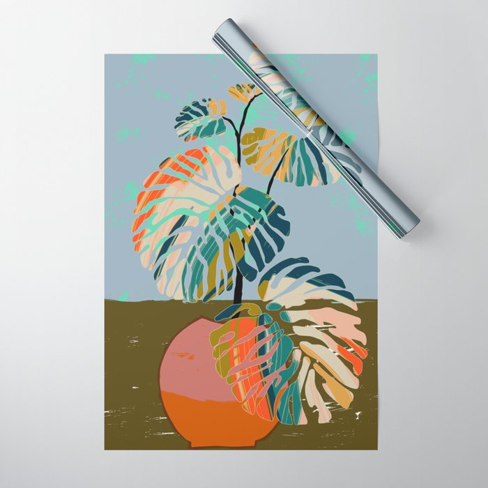 colorful monstera leaves Wrapping Paper Gallery Image 1