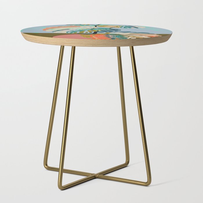 colorful monstera leaves Side Table Gallery Image 1